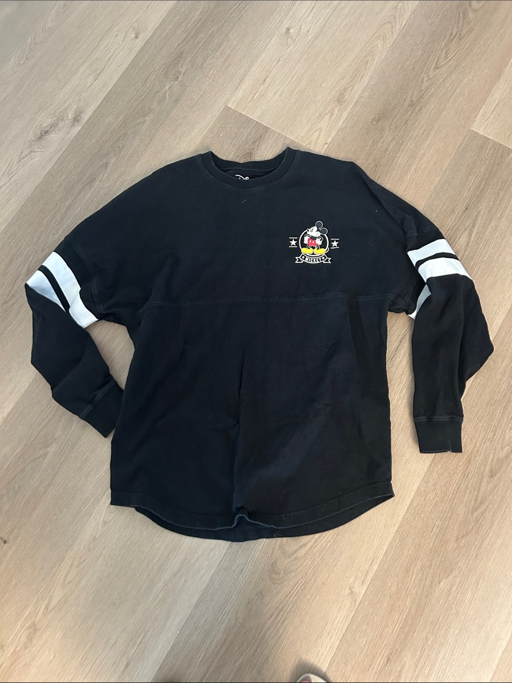 Disney Mickey Mouse Varsity Jersey Long Sleeve Sweatshirt Black Size M